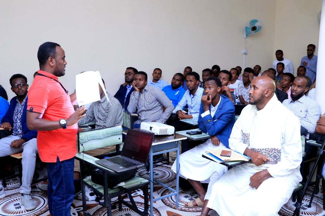 Mukhtar Ahmed Omar, Associate Dean, Amoud University School of Postgraduate Studies and Research (AUSPGSR), addressing students, duirng student orientation event on examinations held on Friday, January 24th, 2020 at Amoud University School of Postgraduate Studies and Research (AUSPGSR), Hargeisa Campus