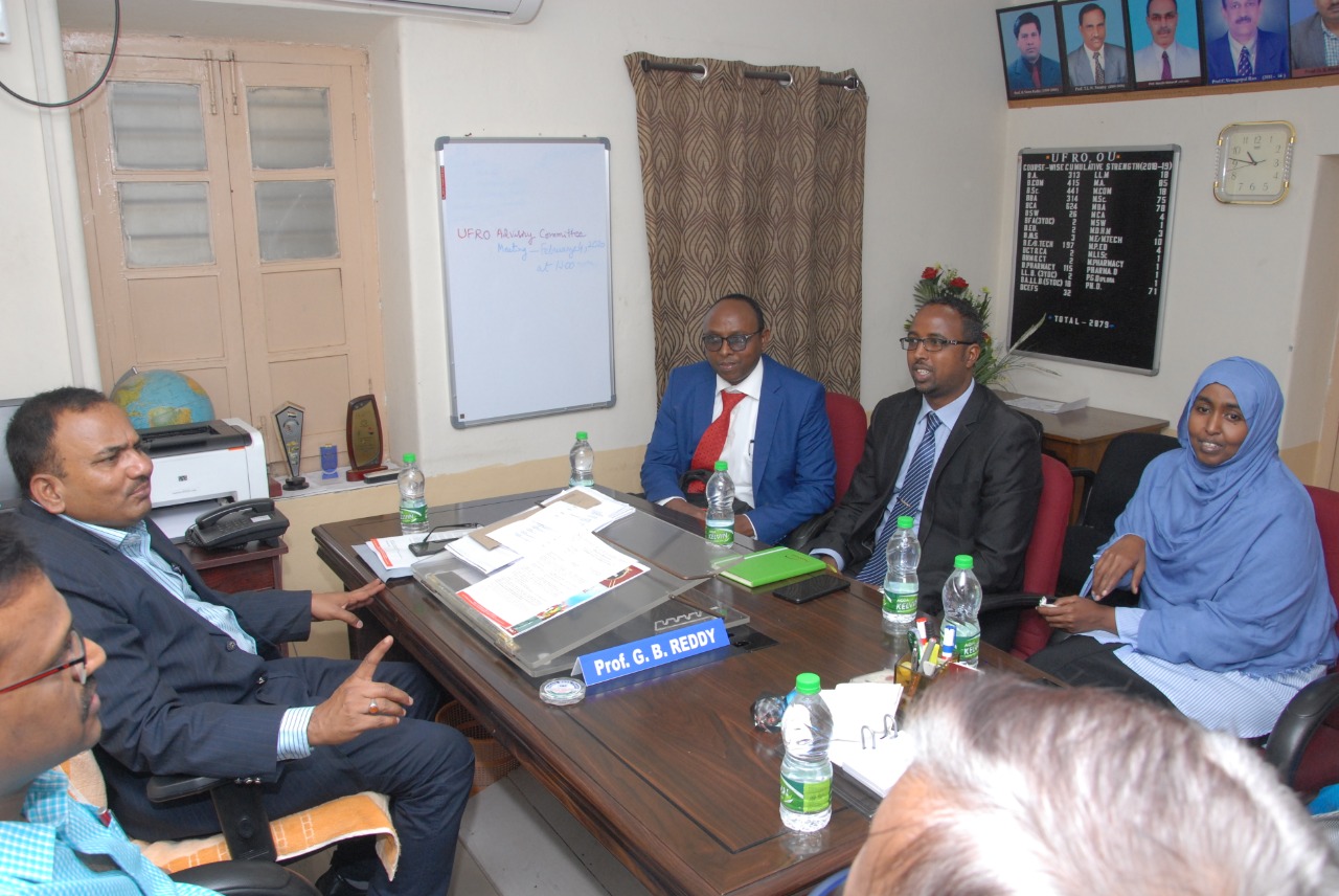 Amoud delegation having round table discussions with Dr. G. B. Reddy, Professor of Law, Osmania University and Joint director, University Foreign Relations Office, Osmania University (UFRO) and his team at the UFRO offices. Amoud delegation having round table discussions with Dr. G. B. Reddy, Professor of Law, Osmania University and Joint director, University Foreign Relations Office, Osmania University (UFRO) and his team at the UFRO offices.
